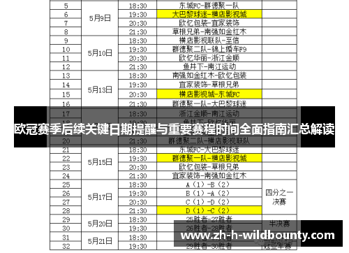 欧冠赛季后续关键日期提醒与重要赛程时间全面指南汇总解读 欧冠赛季后续关键日期提醒与重要赛程时间全面指南汇总解读