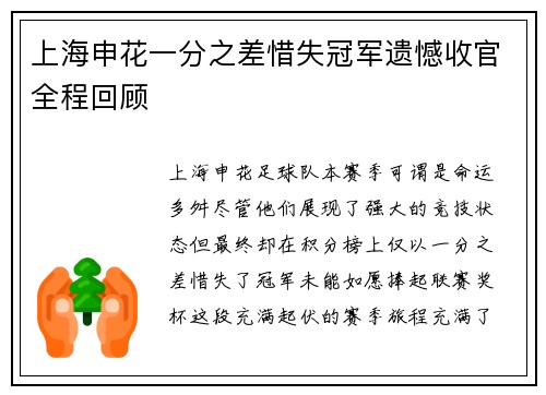 上海申花一分之差惜失冠军遗憾收官全程回顾